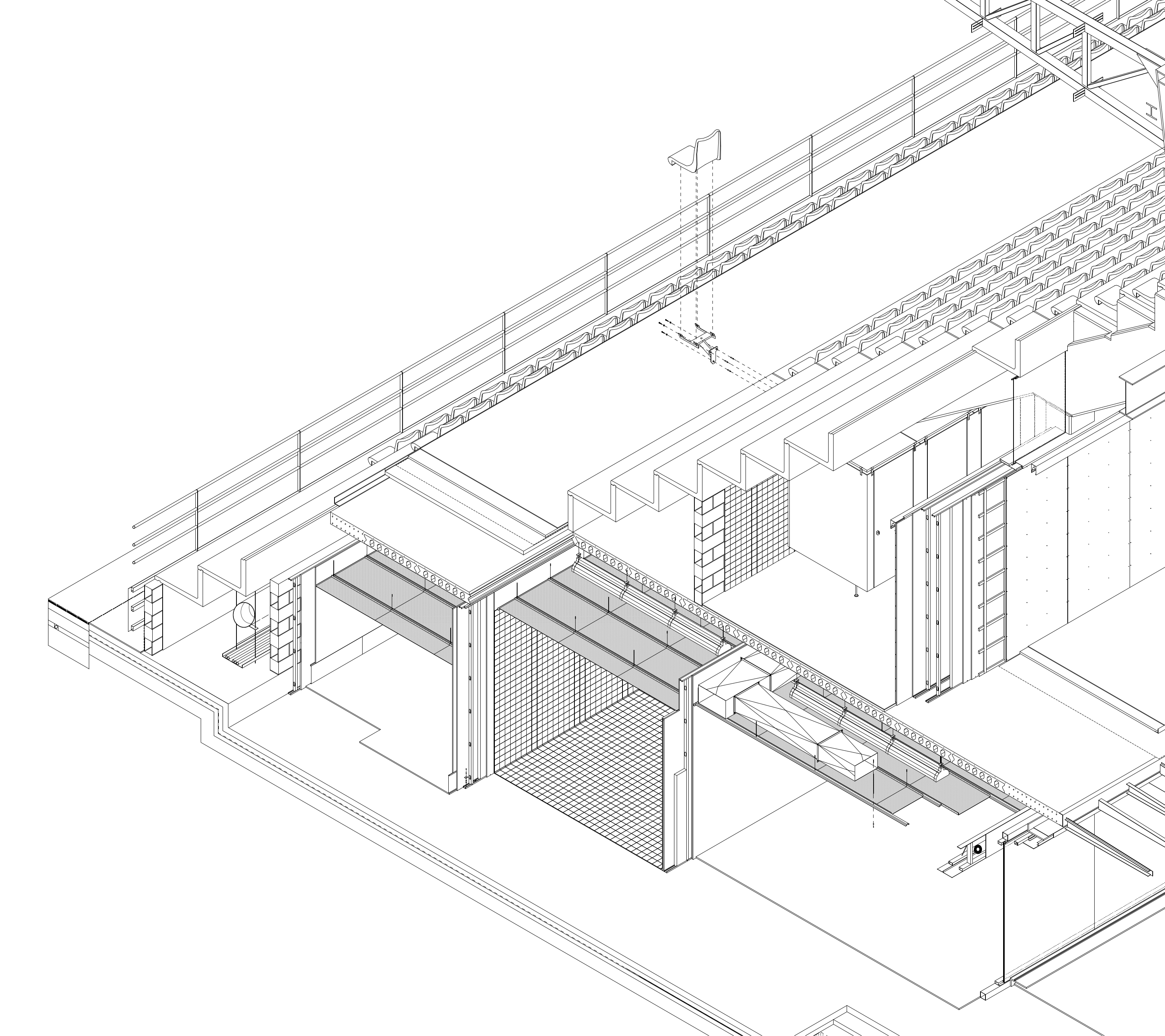 Detalle de los espacios y la construcción bajo el graderío