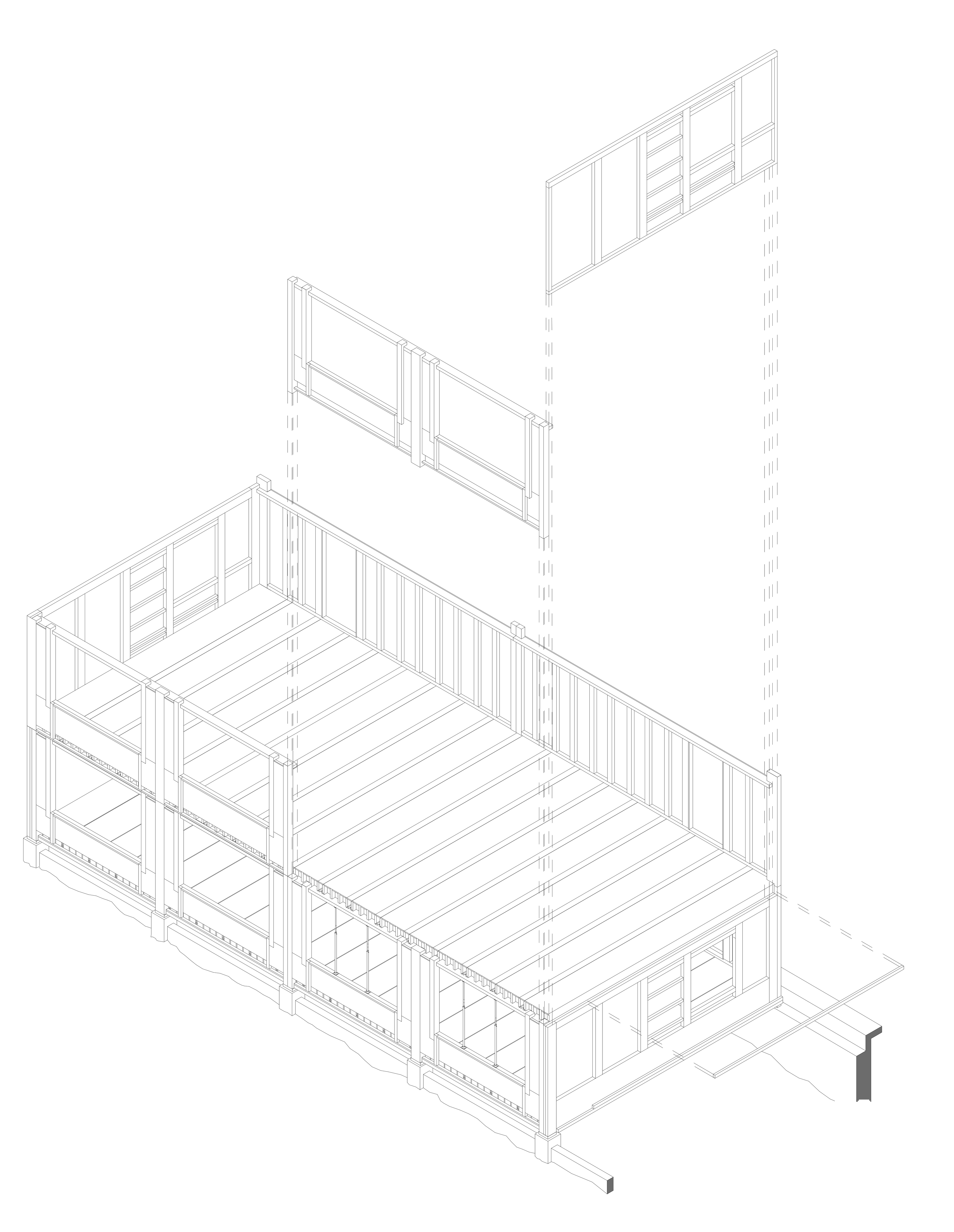 Sistema estructural de madera con paneles separados