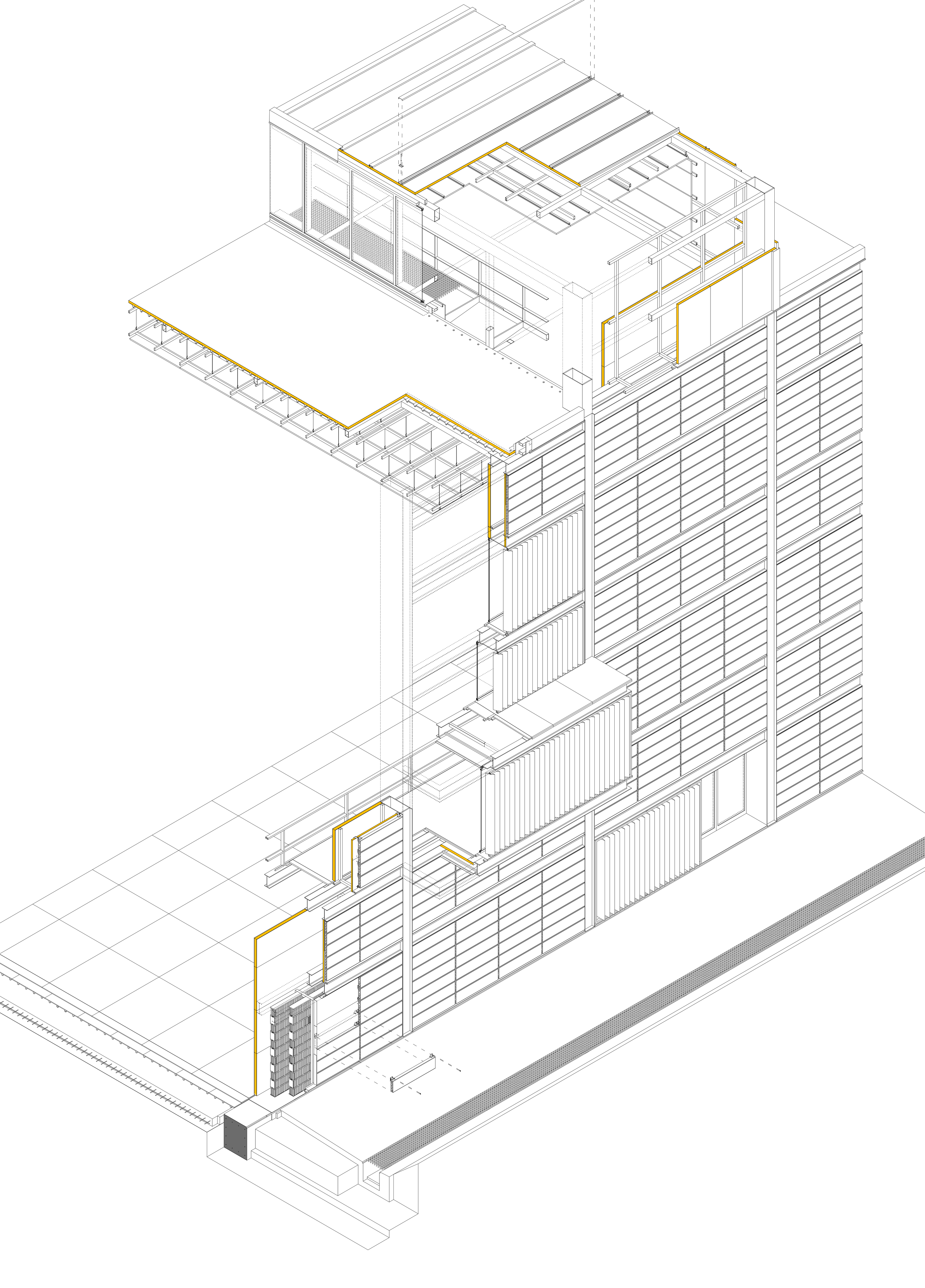 Disección de fachada, estructura y cubierta del Polideportivo de la Universitat Jaume I de Castelló